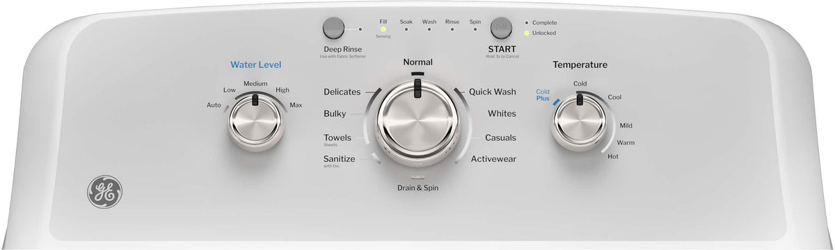 GE - 4.3 Cu. Ft. High-Efficiency Top Load Washer with Cold Plus - White with Silver Matte