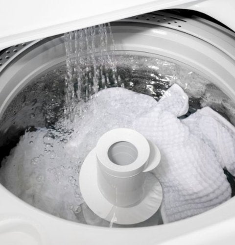 GE - 4.3 Cu. Ft. High-Efficiency Top Load Washer with Cold Plus - White with Silver Matte