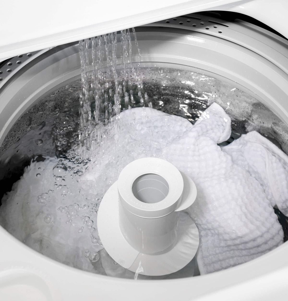 GE - 4.3 Cu. Ft. High-Efficiency Top Load Washer with Cold Plus - White with Silver Matte