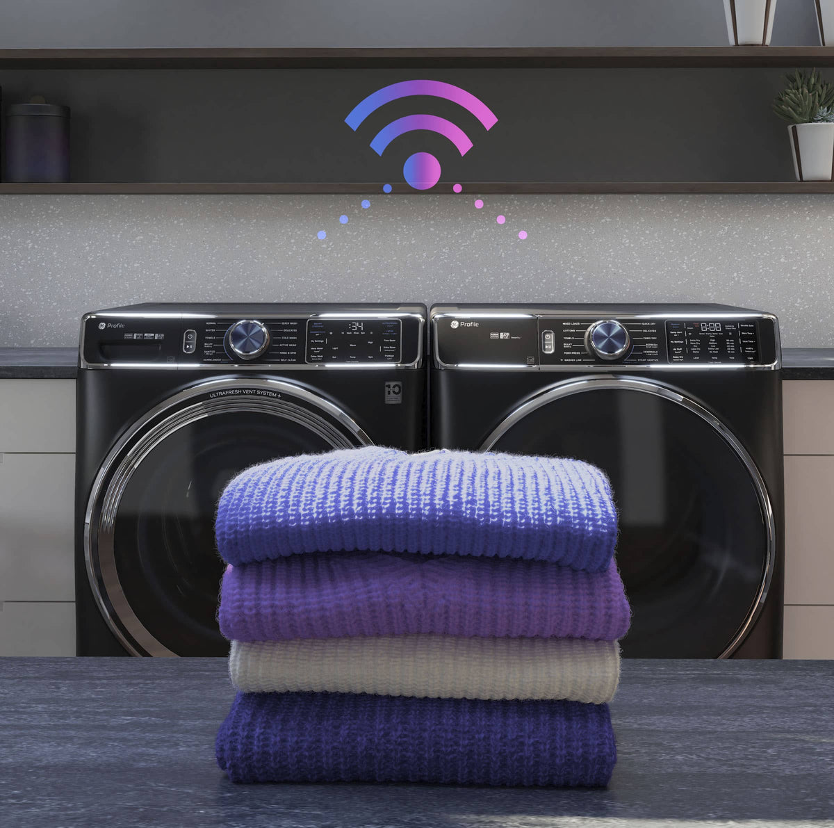 GE Profile - 7.8 Cu. Ft. Stackable Smart Electric Dryer with Steam and Sanitize Cycle - Sapphire Blue