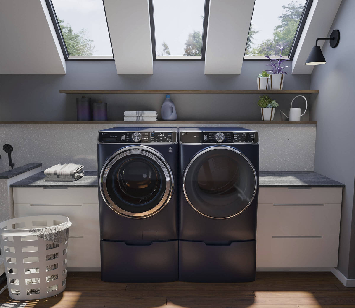 GE Profile - 7.8 Cu. Ft. Stackable Smart Electric Dryer with Steam and Sanitize Cycle - Sapphire Blue