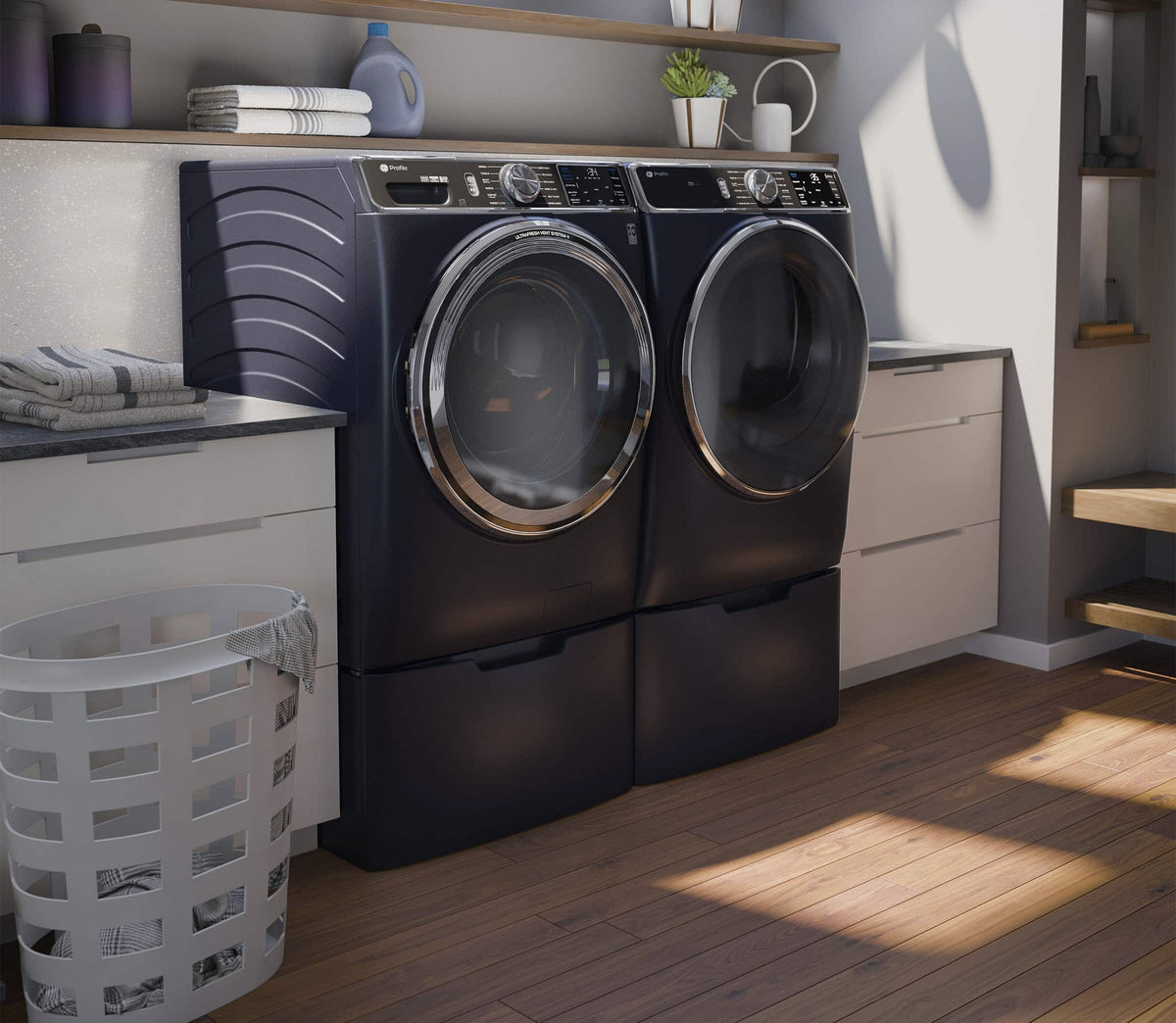 GE Profile - 7.8 Cu. Ft. Stackable Smart Electric Dryer with Steam and Sanitize Cycle - Sapphire Blue