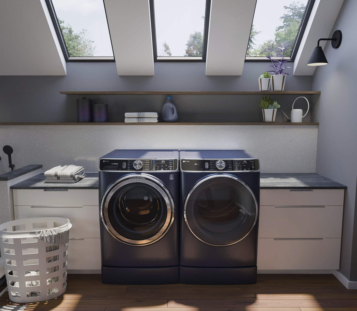 GE Profile - 7.8 Cu. Ft. Stackable Smart Electric Dryer with Steam and Sanitize Cycle - Sapphire Blue