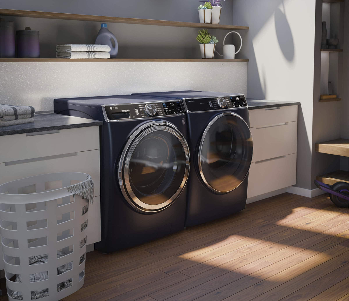 GE Profile - 7.8 Cu. Ft. Stackable Smart Electric Dryer with Steam and Sanitize Cycle - Sapphire Blue