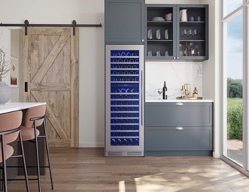 Zephyr - Presrv 24 in. 132-Bottle Built-In/Freestanding Dual Zone Full Size Wine Cooler with Full-Extension Wood Racks - Stainless Steel/Glass