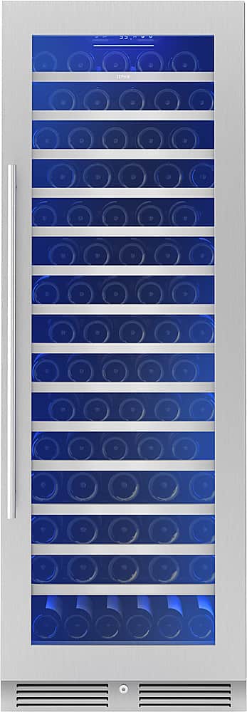 Zephyr - Presrv 24 in. 142-Bottle Built-In/Freestanding Single Zone Full Size Wine Cooler with Full-Extension Wood Racks - Stainless Steel/Glass