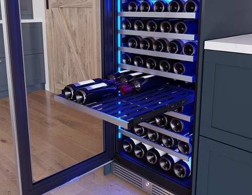 Zephyr - Presrv 24 in. 142-Bottle Built-In/Freestanding Single Zone Full Size Wine Cooler with Full-Extension Wood Racks - Stainless Steel/Glass