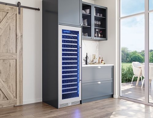 Zephyr - Presrv 24 in. 142-Bottle Built-In/Freestanding Single Zone Full Size Wine Cooler with Full-Extension Wood Racks - Stainless Steel/Glass