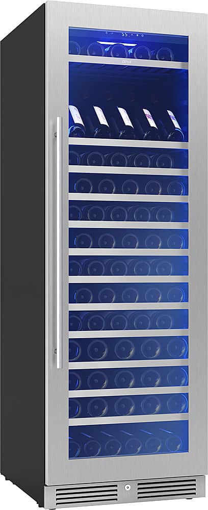 Zephyr - Presrv 24 in. 142-Bottle Built-In/Freestanding Single Zone Full Size Wine Cooler with Full-Extension Wood Racks - Stainless Steel/Glass