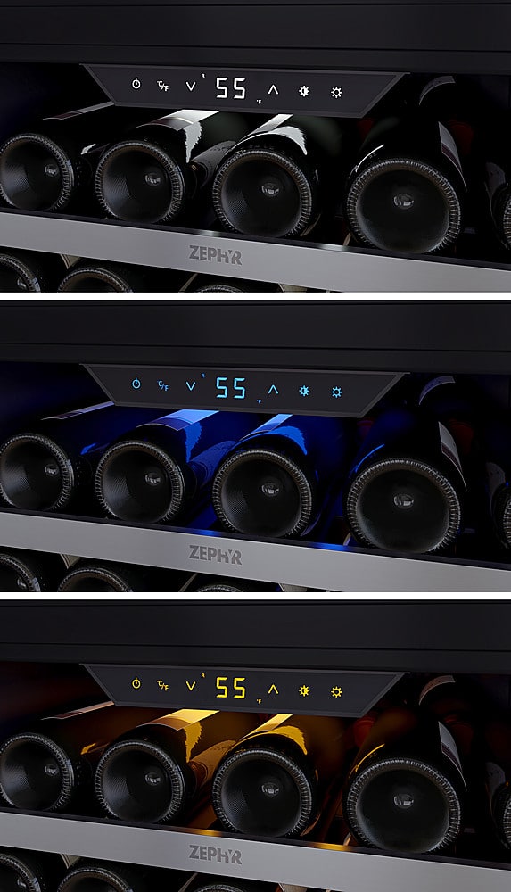 Zephyr - Presrv 24 in. 142-Bottle Built-In/Freestanding Single Zone Full Size Wine Cooler with Full-Extension Wood Racks - Stainless Steel/Glass