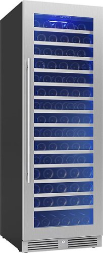 Zephyr - Presrv 24 in. 142-Bottle Built-In/Freestanding Single Zone Full Size Wine Cooler with Full-Extension Wood Racks - Stainless Steel/Glass