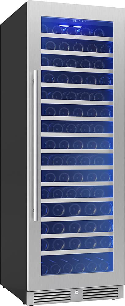Zephyr - Presrv 24 in. 142-Bottle Built-In/Freestanding Single Zone Full Size Wine Cooler with Full-Extension Wood Racks - Stainless Steel/Glass