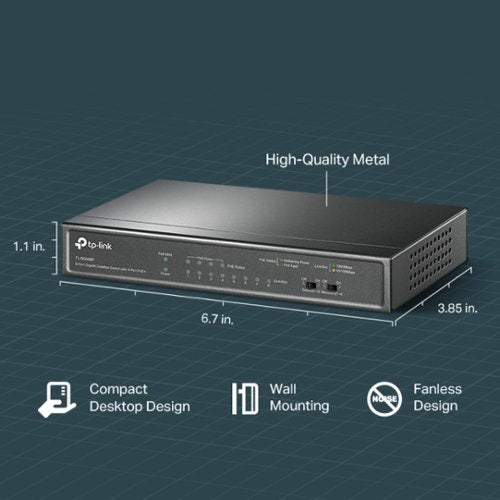 TP-Link - 8-Port Gigabit (10/100/1000Mbps) Desktop Unmanaged PoE Switch - Black