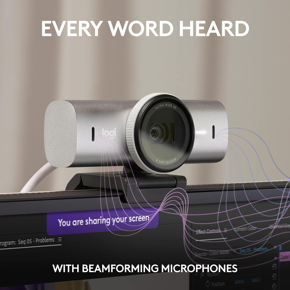 Logitech - MX Brio Ultra HD 4K Video Conference, Gaming and Streaming Webcam - Pale Gray