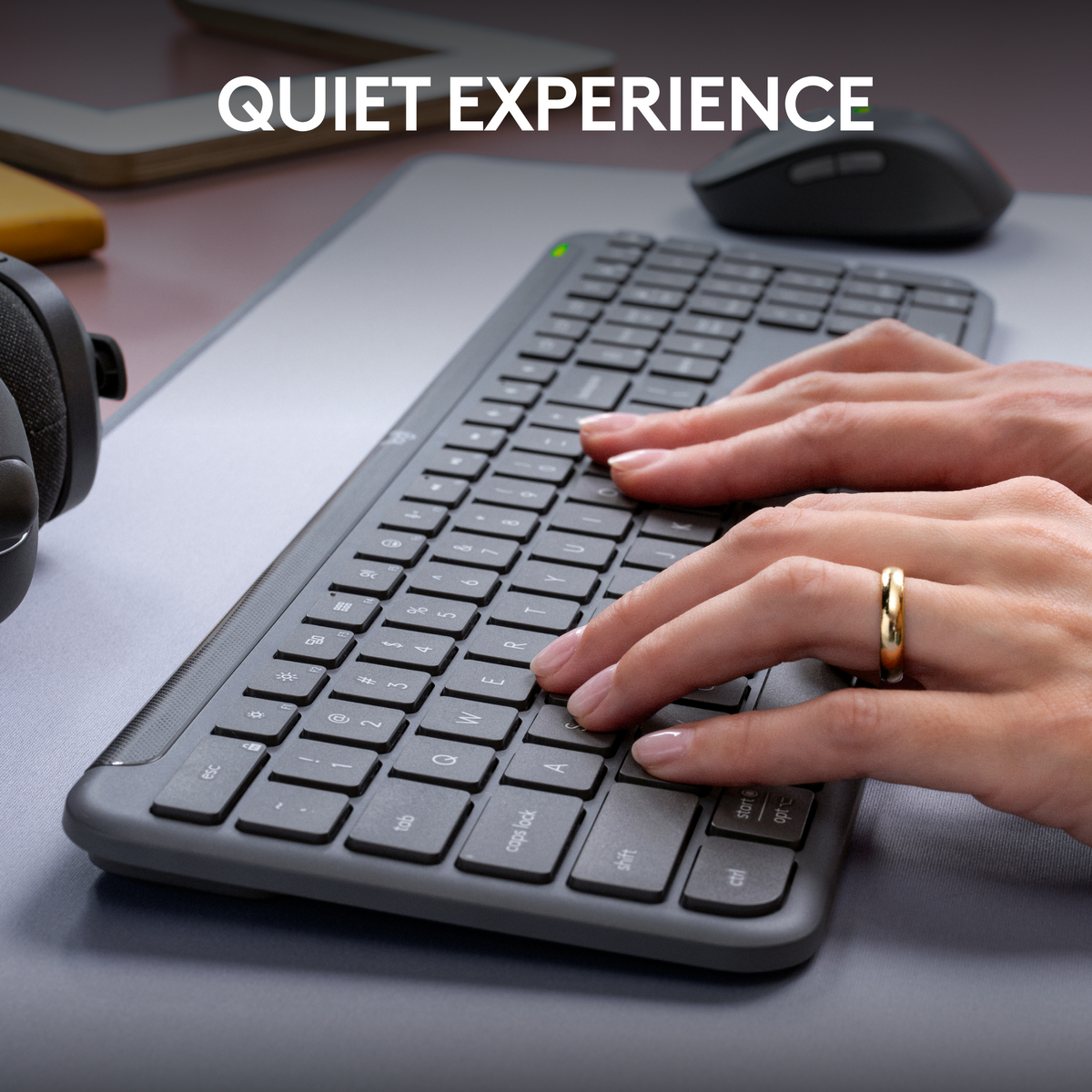 Logitech - MK955 Signature Slim Full-size Wireless Keyboard and Mouse Combo for Windows and Mac with Quiet Typing and Clicking - Graphite