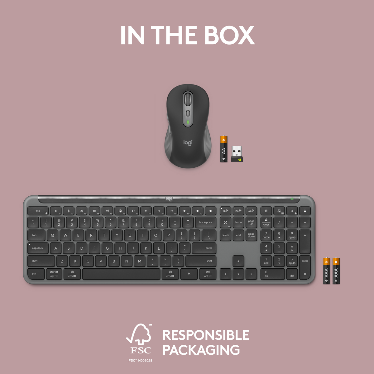 Logitech - MK955 Signature Slim Full-size Wireless Keyboard and Mouse Combo for Windows and Mac with Quiet Typing and Clicking - Graphite