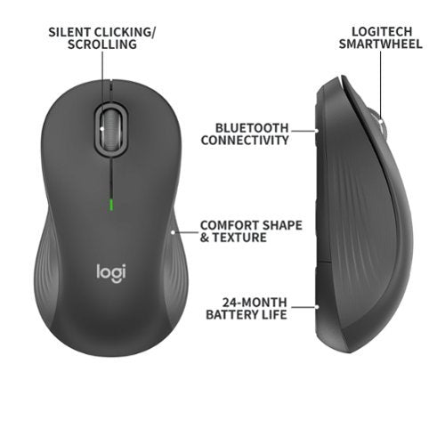 Logitech - Signature M550 L Full Size Wireless Bluetooth Optical Ambidextrous Mouse with Silent Clicks - Wireless - Graphite
