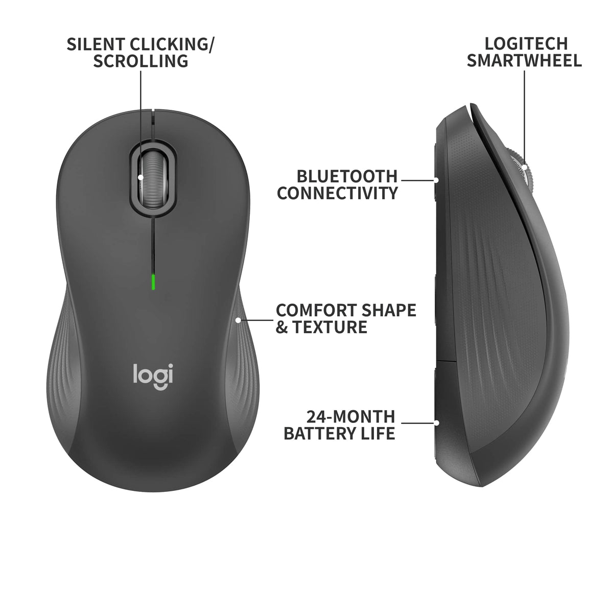 Logitech - Signature M550 L Full Size Wireless Bluetooth Optical Ambidextrous Mouse with Silent Clicks - Wireless - Graphite