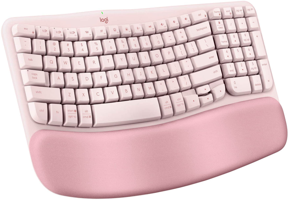Logitech - Wave Keys Ergonomic Wireless Membrane Keyboard for Windows/Mac with Integrated Palm-rest - Rose