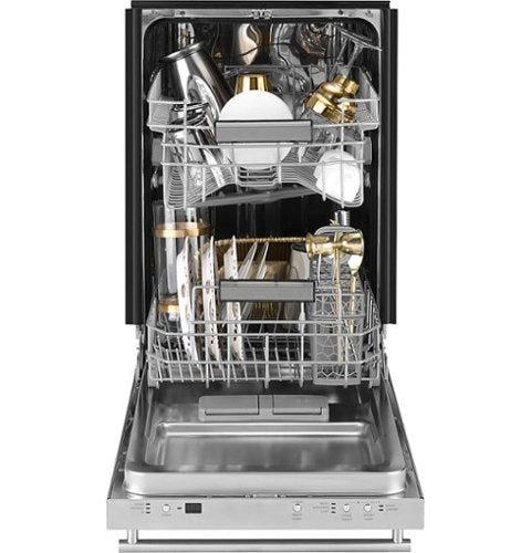 GE - 18" Compact Top Control Built-In Stainless Steel Tub Dishwasher with 3-Level Wash and 47 dBA - Custom Panel Ready