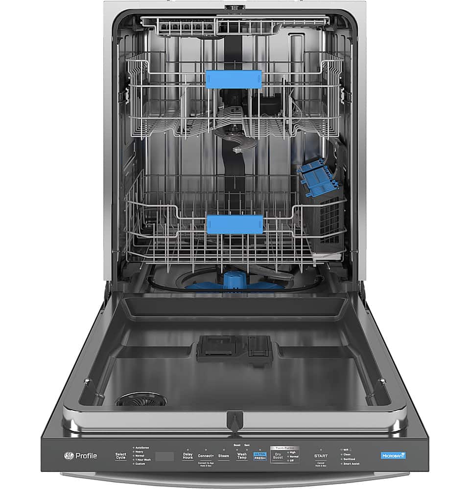 GE Profile - 24" Top Control Smart Built-In Stainless Steel Tub Dishwasher w/ 3rd Rack, Leak Defense w/ Active Flood Protect, 39 dBA - Stainless Steel