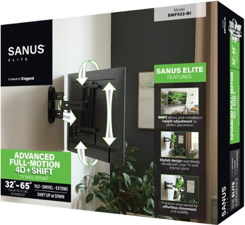 SANUS Elite - Advanced Full-Motion 4D + Shift TV Wall Mount for TVs 32"-65" up to 70 lbs - Shifts up to 6" for Perfect Placement - Black