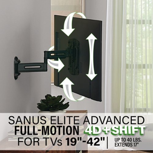 SANUS Elite - Advanced Full-Motion 4D + Shift TV Wall Mount for TVs 19"-43" up to 40 lbs - Shifts up to 4" for Perfect Placement - Black
