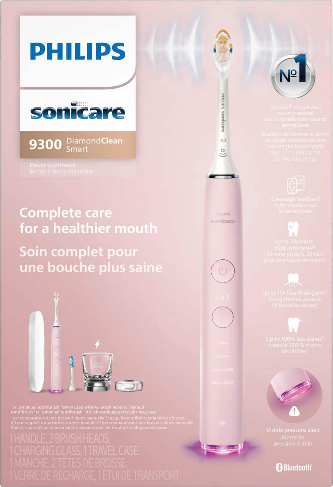 Philips Sonicare - DiamondClean Smart Electric, Rechargeable Toothbrush for Complete Oral Care – 9300 Series - Pink