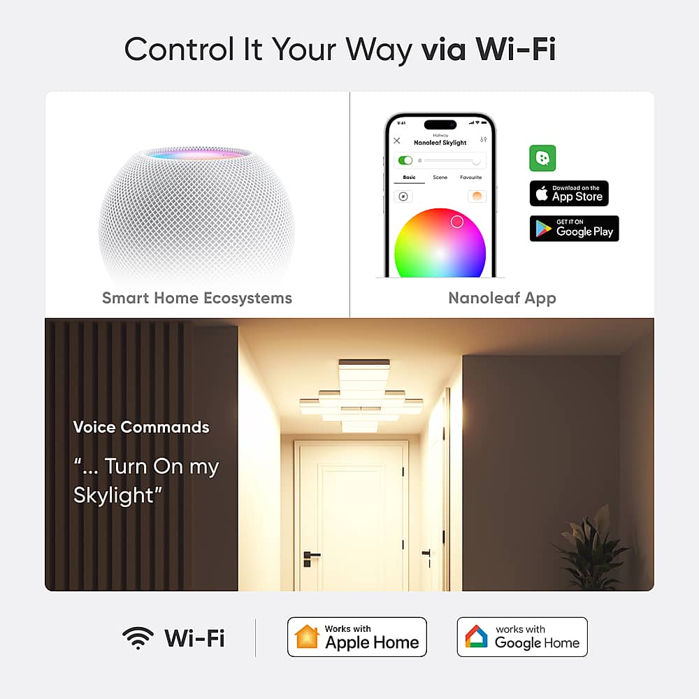 Nanoleaf - Skylight - Smart LED Flush Mount Indoor Ceiling Light Fixture Smarter Kit (3pk) - Modular & Color Changing - Multicolor