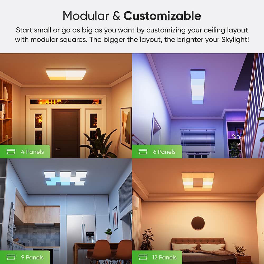 Nanoleaf - Skylight - Smart LED Flush Mount Indoor Ceiling Light Fixture Smarter Kit (3pk) - Modular & Color Changing - Multicolor