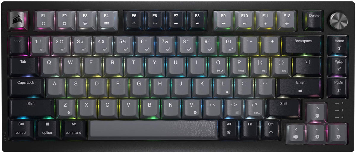 CORSAIR - K65 PLUS RGB 75% Wireless Mechanical Pre-Lubricated MLX Red Linear Switch Gaming Keyboard with Hot-Swappable Switches - Black/Gray
