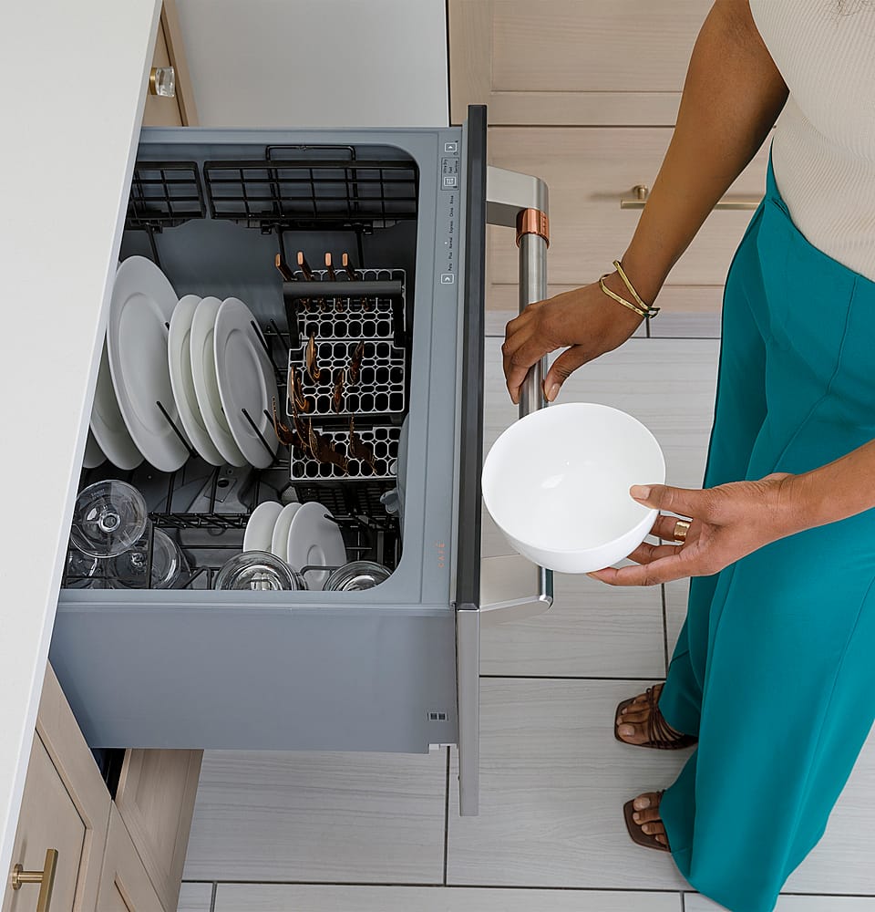 Café - Energy Star Certified Smart Single Drawer Dishwasher with 6 Wash Cycles, Water Leak Sensor, and Knock to Pause Feature - Stainless Steel