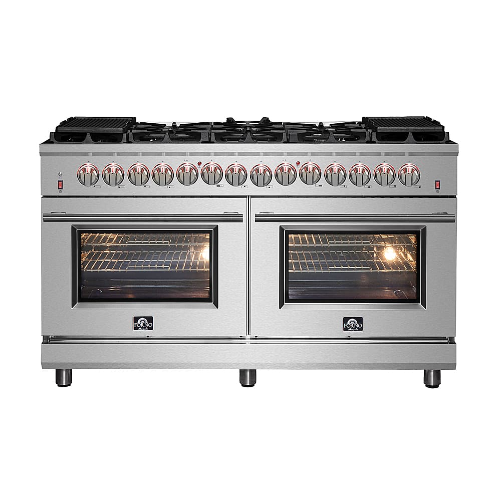 Forno Appliances - 60 in. Wide 8 Burner Massimo 8.64 Cu. Ft. Freestanding Dual Fuel Range - Stainless Steel