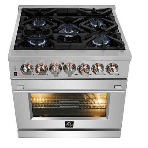 Forno Appliances - 30 in. Wide 5 Burner Massimo 4.32 Cu. Ft. Freestanding Dual Fuel Range - Stainless Steel