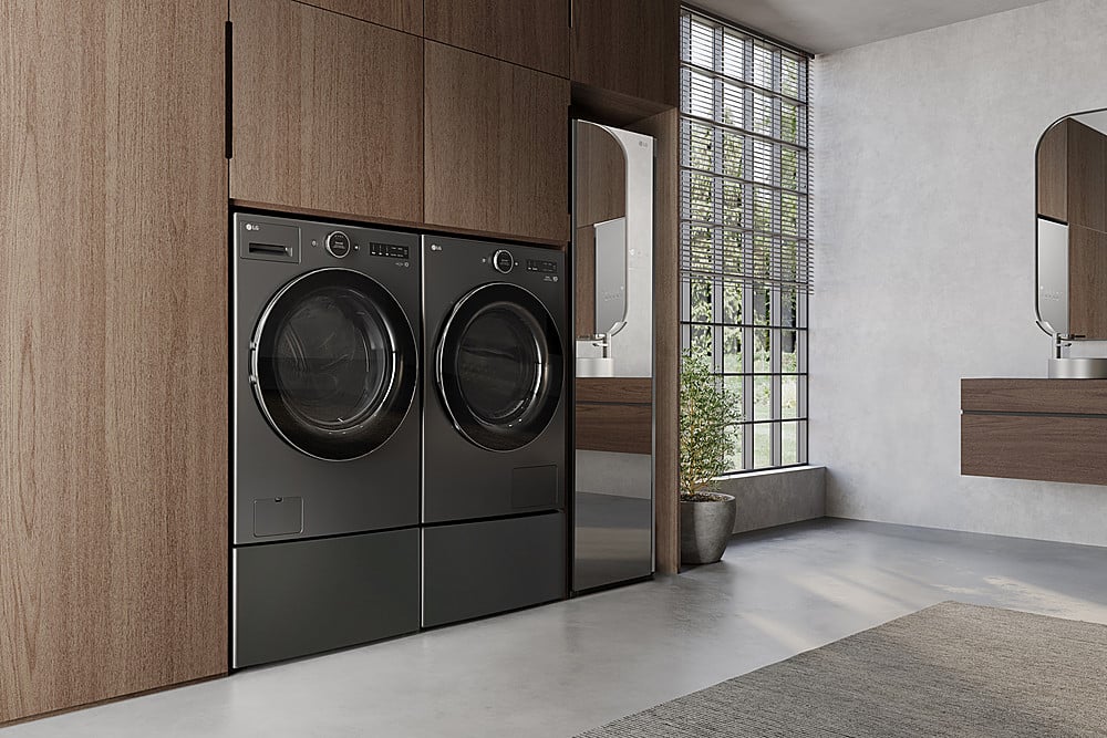 LG - 7.8 Cu. Ft. Stackable Smart Electric Dryer with Ventless Heat Pump Technology - Black Steel