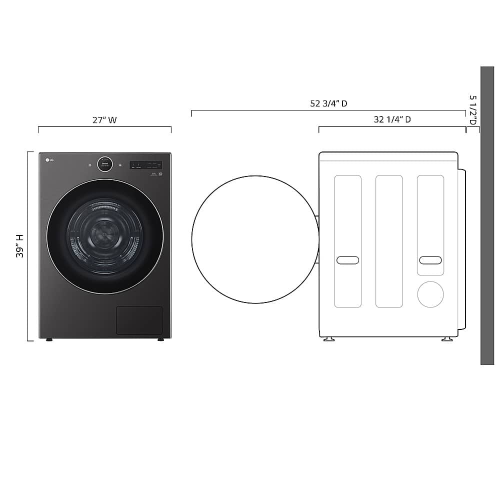LG - 7.8 Cu. Ft. Stackable Smart Electric Dryer with Ventless Heat Pump Technology - Black Steel