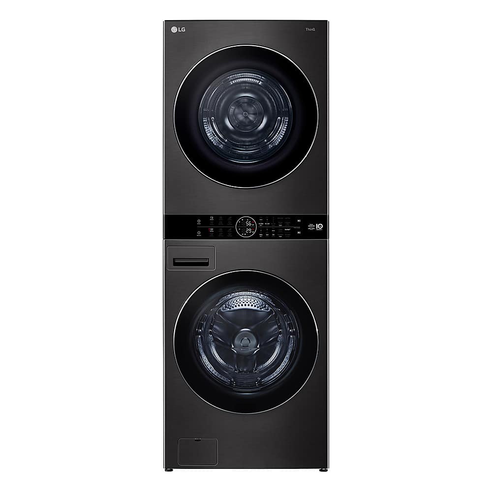 LG - 5.0 Cu. Ft. HE Smart Front Load Washer and 7.8 Cu. Ft. Electric Dryer WashTower with Steam and Ventless Heat Pump Tech - Black Steel
