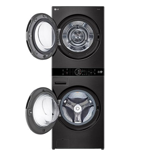 LG - 5.0 Cu. Ft. HE Smart Front Load Washer and 7.8 Cu. Ft. Electric Dryer WashTower with Steam and Ventless Heat Pump Tech - Black Steel