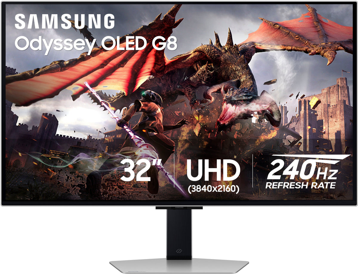 Samsung - 32" Odyssey OLED G8 (G80SD) 4K UHD 240Hz 0.03ms Smart Gaming Monitor with HDR - Silver