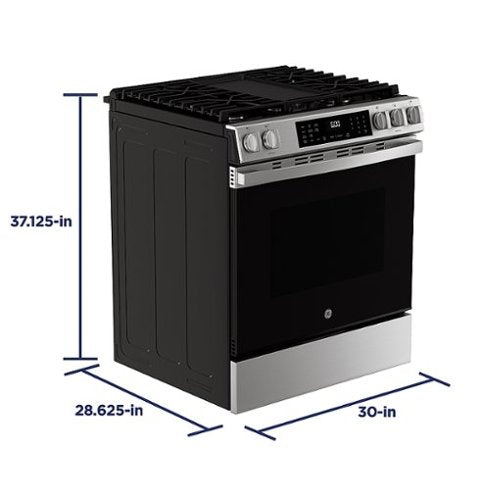 GE - 30 in. Wide 5 Burners 5.3 Cu. Ft. Slide-In Gas Convection Range with Steam Cleaning and EasyWash Tray - Stainless Steel
