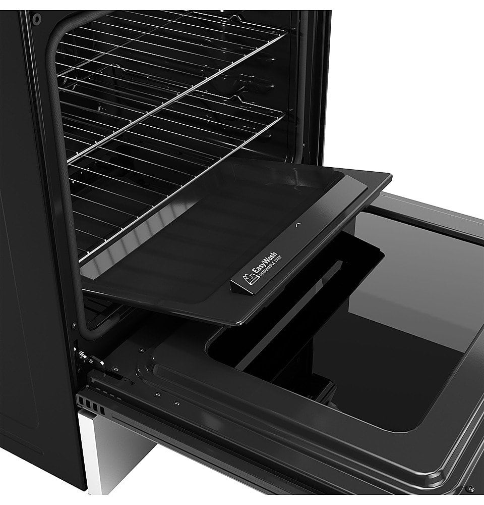 GE - 30 in. Wide 5 Burners 5.3 Cu. Ft. Slide-In Gas Convection Range with Steam Cleaning and EasyWash Tray - Stainless Steel