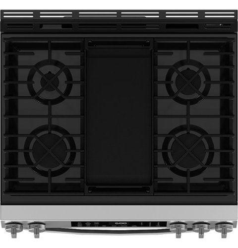 GE - 30 in. Wide 5 Burners 5.3 Cu. Ft. Slide-In Gas Convection Range with Steam Cleaning and EasyWash Tray - Stainless Steel