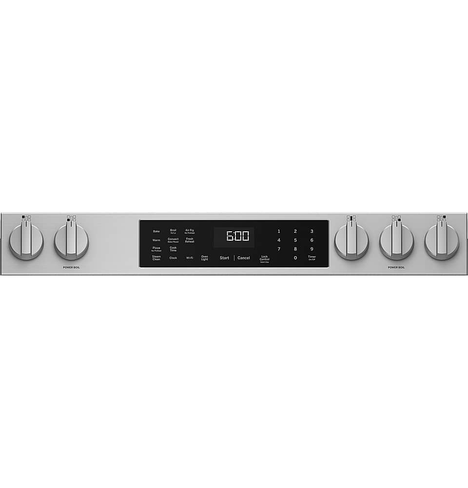 GE - 30 in. Wide 5 Burners 5.3 Cu. Ft. Slide-In Gas Convection Range with Steam Cleaning and EasyWash Tray - Stainless Steel