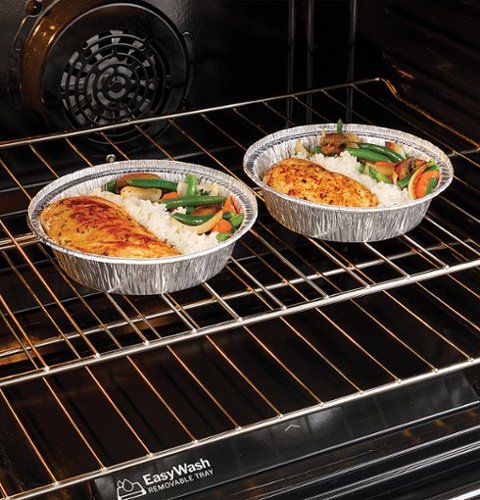 GE - 30 in. Wide 5 Burners 5.3 Cu. Ft. Slide-In Gas Convection Range with Steam Cleaning and EasyWash Tray - Stainless Steel