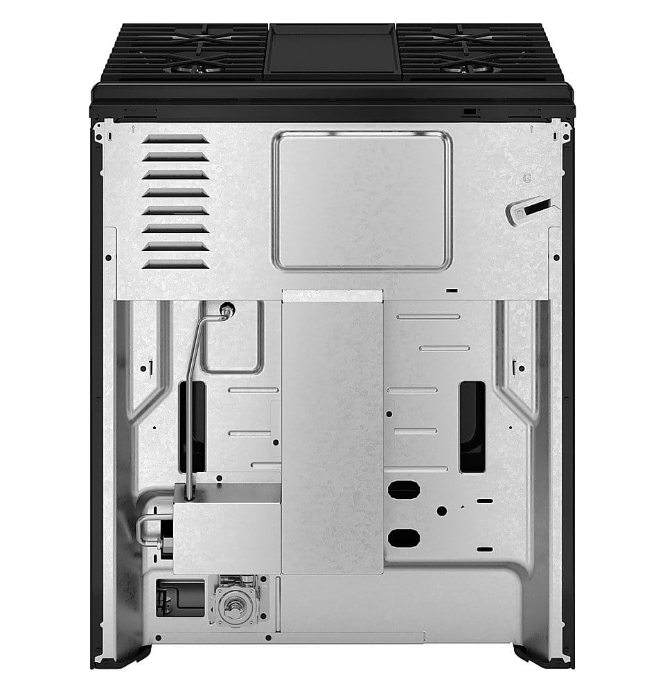 GE - 30 in. Wide 5 Burners 5.3 Cu. Ft. Slide-In Gas Convection Range with Steam Cleaning and EasyWash Tray - Stainless Steel