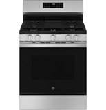 GE - 30 in. Wide 5 Burners 5.3 Cu. Ft. Freestanding Gas Range with Self-Clean and Steam Cleaning Option and Crisp Mode - Stainless Steel