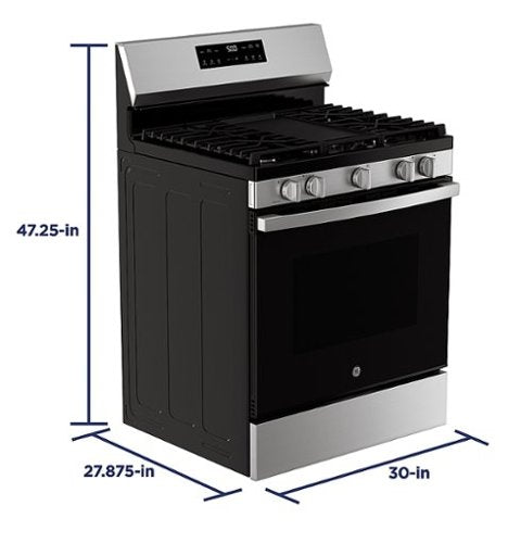 GE - 30 in. Wide 5 Burners 5.3 Cu. Ft. Freestanding Gas Range with Self-Clean and Steam Cleaning Option and Crisp Mode - Stainless Steel
