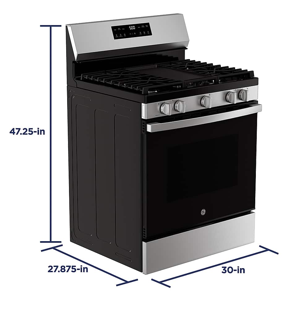 GE - 30 in. Wide 5 Burners 5.3 Cu. Ft. Freestanding Gas Range with Self-Clean and Steam Cleaning Option and Crisp Mode - Stainless Steel