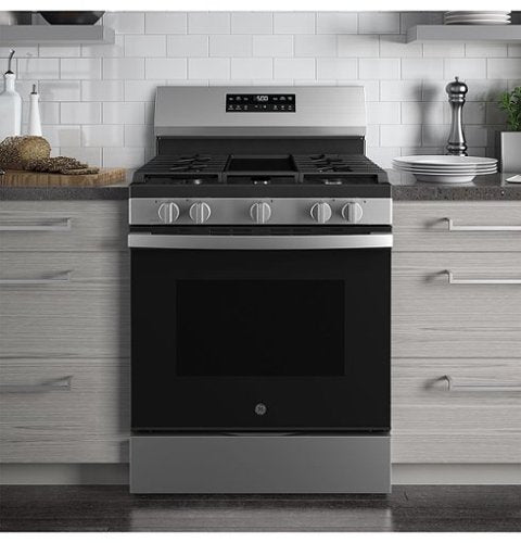 GE - 30 in. Wide 5 Burners 5.3 Cu. Ft. Freestanding Gas Range with Self-Clean and Steam Cleaning Option and Crisp Mode - Stainless Steel