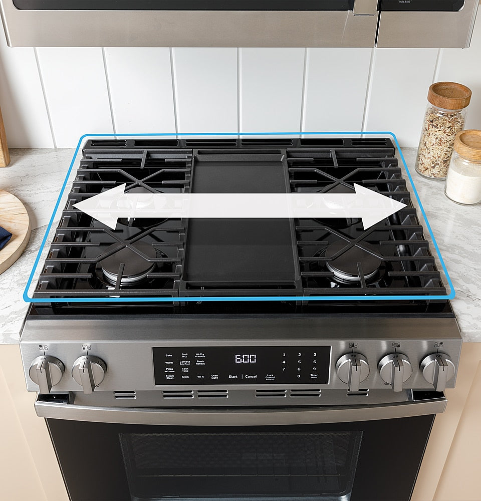 GE - 30 in. Wide 5 Burners 5.3 Cu. Ft. Freestanding Gas Range with Self-Clean and Steam Cleaning Option and Crisp Mode - Stainless Steel
